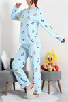 Kadın Süet Alt Üst Aynı Pijama Takımı Açıkmavi