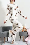 Kadın Süet Alt Üst Aynı Pijama Takımı Bejkahve