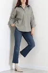 Kadın Oversize Poplin Gömlek Çakıl