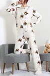 Kadın Süet Alt Üst Aynı Pijama Takımı Bejkahve