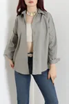 Kadın Oversize Poplin Gömlek Çakıl
