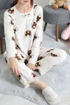 Kadın Süet Alt Üst Aynı Pijama Takımı Bejkahve