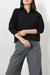Kadın Balon Kol Poplin Gömlek Siyah