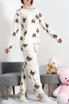 Kadın Süet Alt Üst Aynı Pijama Takımı Bejkahve
