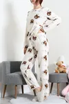 Kadın Süet Alt Üst Aynı Pijama Takımı Bejkahve
