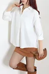 Kadın Oversize Poplin Gömlek Krem