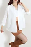Kadın Oversize Poplin Gömlek Krem