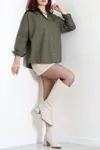 Kadın Oversize Poplin Gömlek Haki