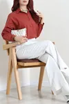 Kadın Oversize Poplin Gömlek Kiremit