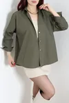 Kadın Oversize Poplin Gömlek Haki