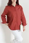 Kadın Oversize Poplin Gömlek Kiremit