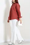 Kadın Oversize Poplin Gömlek Kiremit