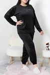 Kadın Fransız Kadife Büyük Beden Pijama Takımı Siyah