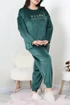 Kadın Fransız Kadife Büyük Beden Pijama Takımı Zümrüt