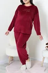 Kadın Fransız Kadife Büyük Beden Pijama Takımı Bordo