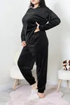 Kadın Fransız Kadife Büyük Beden Pijama Takımı Siyah