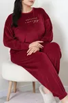 Kadın Fransız Kadife Büyük Beden Pijama Takımı Bordo