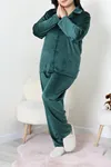 Kadın Fransız Kadife Büyük Beden Düğmeli Pijama Takımı Zümrüt