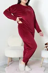 Kadın Fransız Kadife Büyük Beden Pijama Takımı Bordo