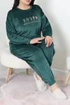 Kadın Fransız Kadife Büyük Beden Pijama Takımı Zümrüt