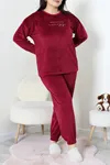 Kadın Fransız Kadife Büyük Beden Pijama Takımı Bordo