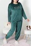 Kadın Fransız Kadife Büyük Beden Pijama Takımı Zümrüt