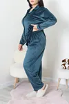 Kadın Fransız Kadife Büyük Beden Düğmeli Pijama Takımı Petrol