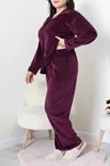 Kadın Fransız Kadife Büyük Beden Düğmeli Pijama Takımı Mor
