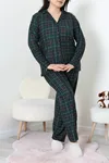 Kadın Süet Büyük Beden Düğmeli Pijama Takımı Zümrüt