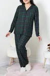 Kadın Süet Büyük Beden Düğmeli Pijama Takımı Zümrüt