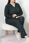 Kadın Süet Büyük Beden Düğmeli Pijama Takımı Zümrüt