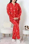 Kadın Süet Büyük Beden Düğmeli Pijama Takımı Kırmızı