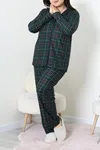Kadın Süet Büyük Beden Düğmeli Pijama Takımı Zümrüt