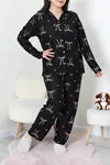 Kadın Büyük Beden Süet Düğmeli Pijama Takımı Siyahkurdele