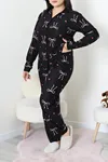 Kadın Büyük Beden Süet Düğmeli Pijama Takımı Siyahkurdele