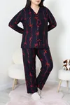 Kadın Süet Büyük Beden Düğmeli Pijama Takımı Lacivert