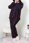 Kadın Süet Büyük Beden Düğmeli Pijama Takımı Lacivert