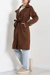 Kadın Kruvaze Kuşaklı Astarlı Uzun Trençkot Kahve