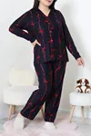 Kadın Süet Büyük Beden Düğmeli Pijama Takımı Lacivert