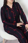 Kadın Süet Büyük Beden Düğmeli Pijama Takımı Lacivert
