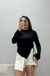 Kadın Bel Büzgülü Asimetrik Kesim Buzy Bluz Siyah