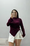 Kadın Bel Büzgülü Asimetrik Kesim Buzy Bluz Mürdüm