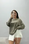 Kadın Kolları Taş Detay Modal Sweat Haki