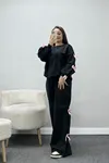 Kadın Kurdeleli 2 İplik Eşofman Takımı Siyahpembe