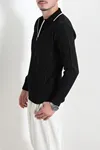 Çizgili Polo Yaka Erkek Triko Sweat Siyah