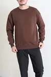 Bisiklet Yaka Şardonlu 3 İplik Erkek Sweat Açık Kahve