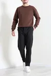Bisiklet Yaka Şardonlu 3 İplik Erkek Sweat Açık Kahve