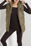 Kadın Kapşonlu Şişme Yelek Haki