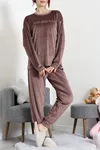 Kadın Fransız Kadife Pijama Takımı Kahve