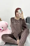 Kadın Fransız Kadife Pijama Takımı Kahve